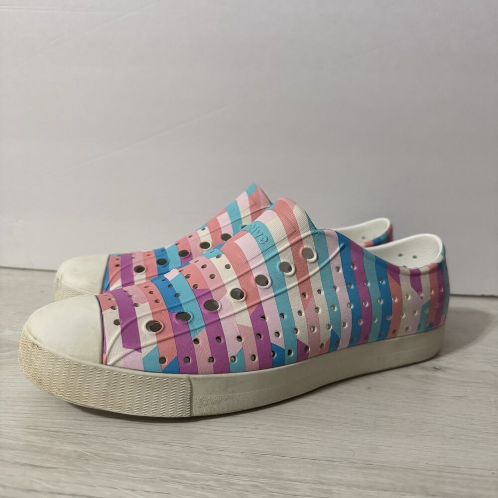 Native Jefferson Sugarlite Slip-On Shoes Pastel Multi-Stripe Unisex Size 7M 9W